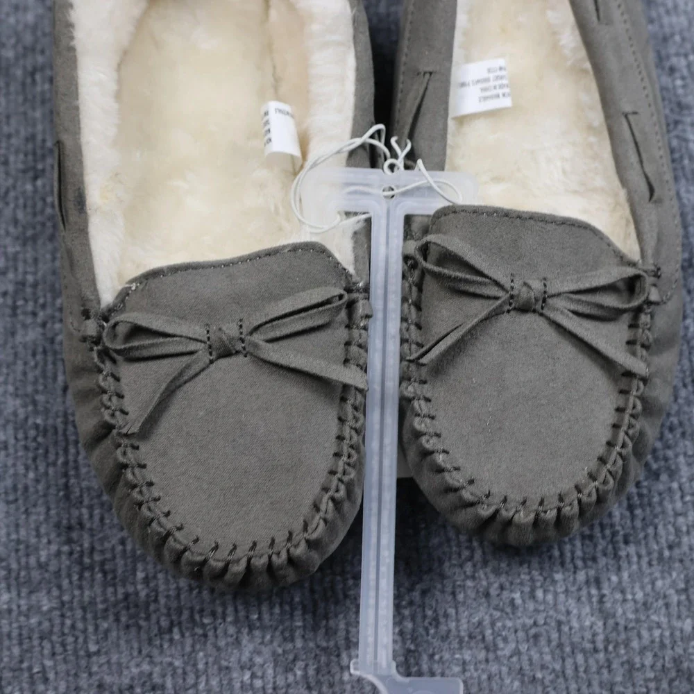 Cat & Jack Slippers Shoes Girls Size 4‎ Gray Moccasin Faux Fur Lined Bow CADI